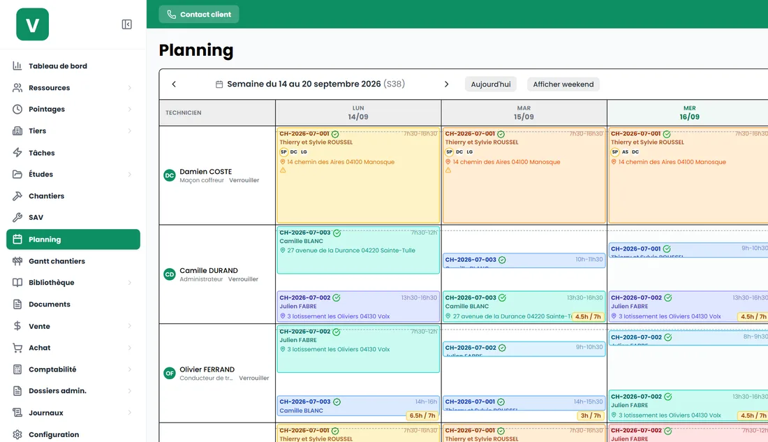 Le même planning aux couleurs d'une autre entreprise.